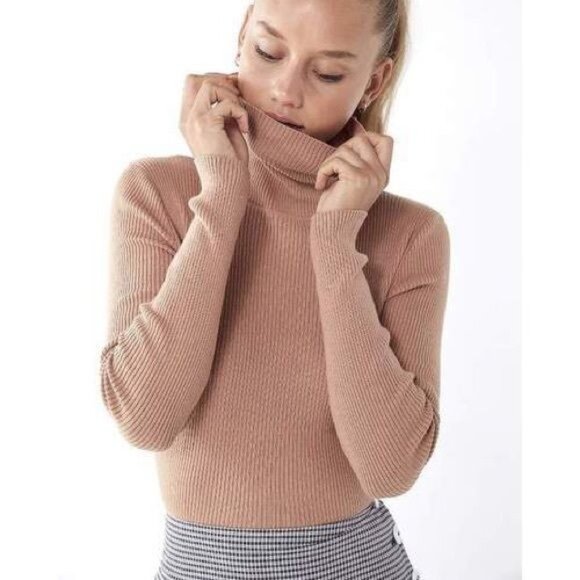 Urban Outfitters‎ Sweet Dreams Ribbed Turtleneck Sweater M Camel Tan Color - Picture 2 of 9